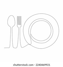 línea continua de platos y cucharas