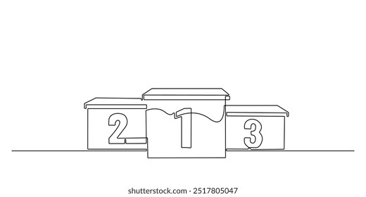 Línea continua de podio para el ganador. Un dibujo de línea del 1er, 2do y 3er podio del campeón. Una sola línea de niveles de campeonato Ilustración vectorial. fondo blanco aislado