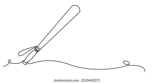 continuous line of police baton.one line drawing of security officer's baton.single line illustration of black baton.isolated white background