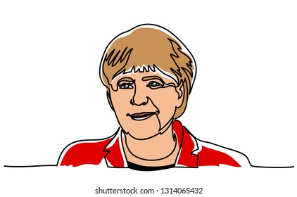 Continuous Line Portrait Angela Merkel German Stock Vector (Royalty ...