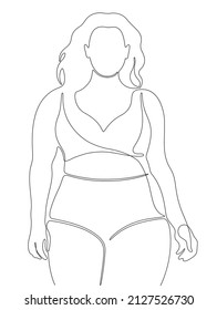 Retrato continuo en línea de una hermosa mujer de tamaño excesivo con traje de gimnasio. Cuerpo positivo. Mujer en ejercicio.
