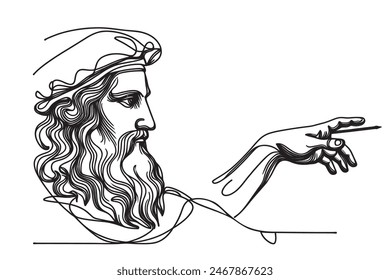 Continuous line portrait of Leonardo da Vinci. One line vector of the artist's face. Vector illustration of the artist da Vinci