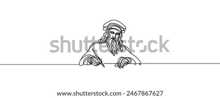 Continuous line portrait of Leonardo da Vinci. One line vector of the artist's face. Vector illustration of the artist da Vinci