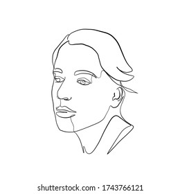 Retrato de línea continua. Cara masculina de silueta pintada a mano mínima. Retrato de sketch moderno. Símbolo de esquema. Símbolo, signo. Ilustración del dibujo del vector.