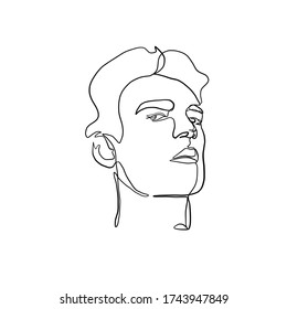 Continuous line portrait man. Minimal silhouette male face. Modern sketch portrait. Outline symbol. Symbol, sign. Vector drawing illustration.