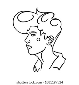 Continuous line portrait man. Minimal silhouette male face. Modern sketch portrait. Outline symbol. Symbol, sign. Vector drawing illustration.