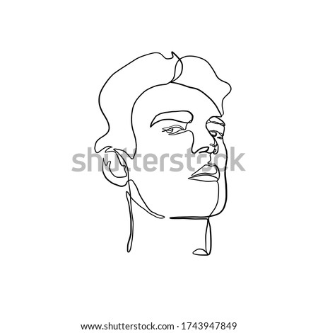 Continuous line portrait man. Minimal silhouette male face. Modern sketch portrait. Outline symbol. Symbol, sign. Vector drawing illustration.