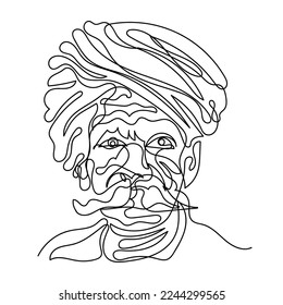 retrato de línea continua del anciano con turban.vector retrato de una línea del viejo .line de retrato del viejo