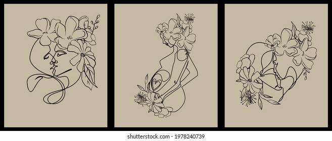 continuous line portrait of a woman. The concept of the future mother and the origin of life. Love story. Perfect for printing flyers, banners, postcards, congratulations. EPS10