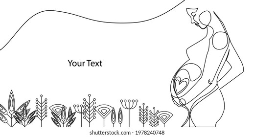 continuous line portrait of a woman. The concept of the future mother and the origin of life. Perfect for printing flyers, banners, postcards, congratulations. EPS10
