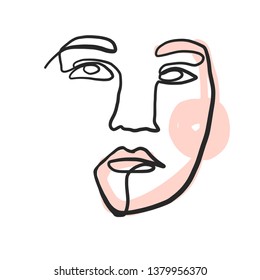 Continuous line. Portrait of a woman. One line drawing face isolated on white background. Fashion beauty girl 