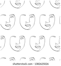 Continuous line. Portrait of a woman. One line drawing face isolated on white background. Fashion beauty girl 