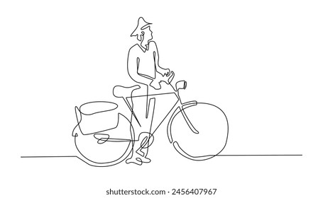 Durchgehende Linie Postman mit Fahrrad.Eine Linie Zeichnung von Postman Beruf.Postzustellung durch Fahrrad.Einzeilige Vektorillustration