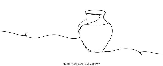 Continuous line, pottery, jar, vase vector illustration with transparent background.