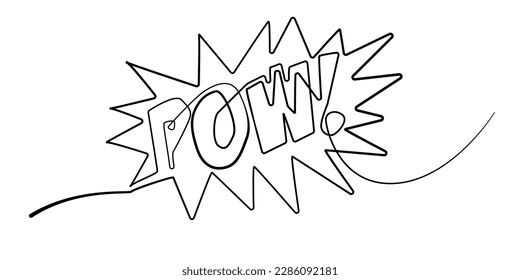 continuous line pow word for comic,poster,picture story.single line pow word