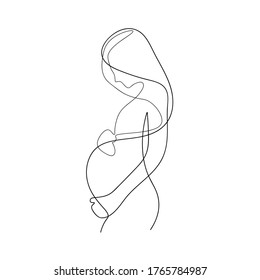 Continuous line Pregnant woman International mother's day Simple hand drawn vector illustration
