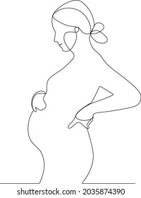 Continuous line Pregnant woman International mother's day Simple hand drawn vector illustration