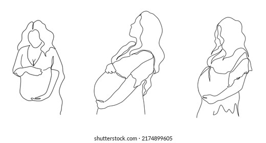 Continuous line Pregnant woman International mother's day Simple hand drawn vector illustration