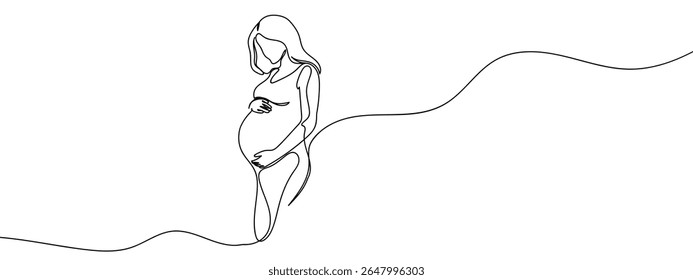 Linha contínua, mulher grávida, dia das mães, gravidez Vetor de linha desenhada à mão mínima recorta o fundo.
