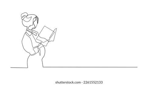 continuous line of pregnant woman reading a book. vector one line drawing of pregnant woman reading health book.tips and tricks for healthy pregnancy