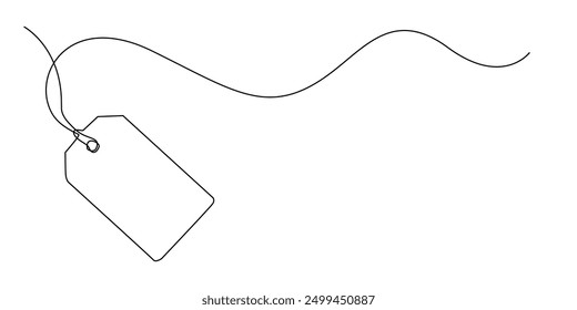 continuous line of price labels.single line drawing of price label paper with string.one line vector illustration.isolated white background