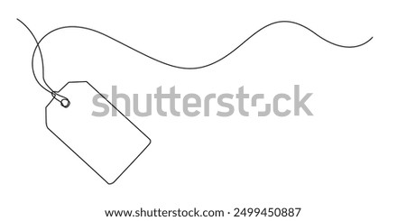 continuous line of price labels.single line drawing of price label paper with string.one line vector illustration.isolated white background