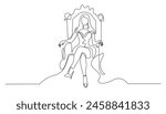 continuous line of the princess sitting on the throne.single line of the young catik happy royal queen.sitting on the queen