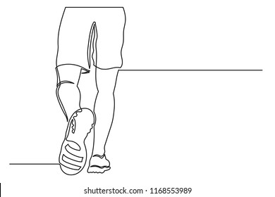 Continuous line pumped legs of an athlete's man in sneakers. The concept of running, playing sports, a beautiful figure, a healthy lifestyle, victory in competitions, leg muscles.