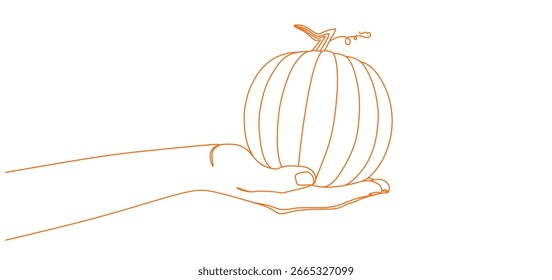 continuous line of pumpkins on the palm of the hand