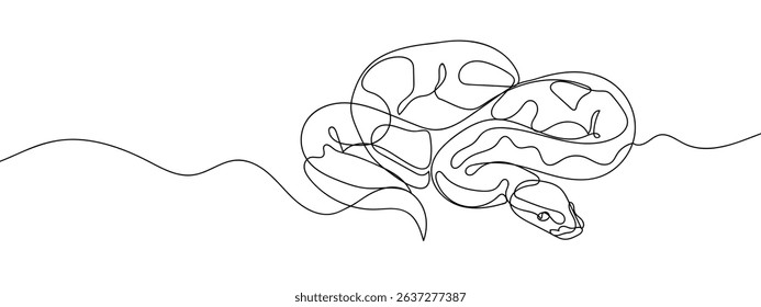 Continuous line, a python is coiling. Line Art Vector Transparent Background.
