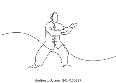 continuous line Qi gong.one line drawing chinese sport relaxation qigong.single line art qigong.mind therapy in nature