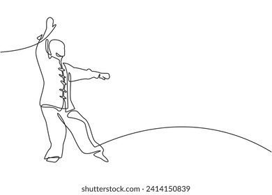 continuous line Qi gong.one line drawing chinese sport relaxation qigong.single line art qigong.mind therapy in nature