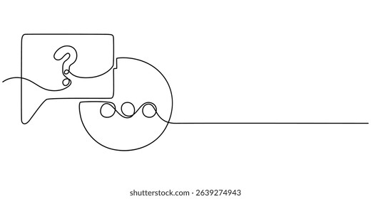 Continuous line question mark drawn single black line One line drawing vector illustration, Speech bubbles with question and exclamation mark continuous one line drawing. Chat linear symbol. Dialogue