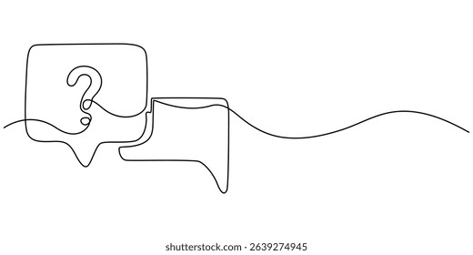 Continuous line question mark drawn single black line One line drawing vector illustration, Speech bubbles with question and exclamation mark continuous one line drawing. Chat linear symbol. Dialogue