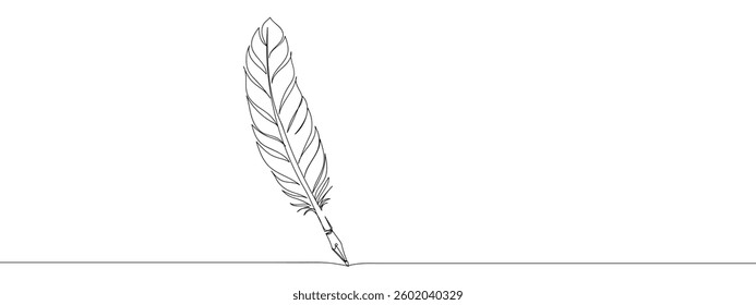 continuous line quill pen line art vector illustration with transparent background.