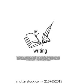 continuous line of quills and books. single line concept book and quill