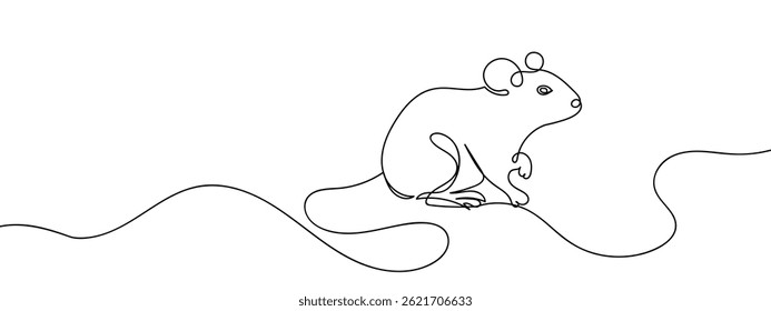 continuous line rat Simple lines, transparent background.