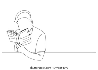 Continuous line reading a book Concept, study, relax, style, design, hand drawn, vector illustration