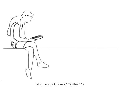 Continuous line reading a book Concept, study, relax, style, design, hand drawn, vector illustration