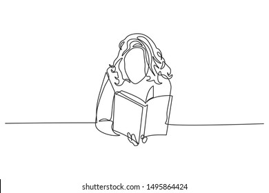 Continuous line reading a book Concept, study, relax, style, design, hand drawn, vector illustration