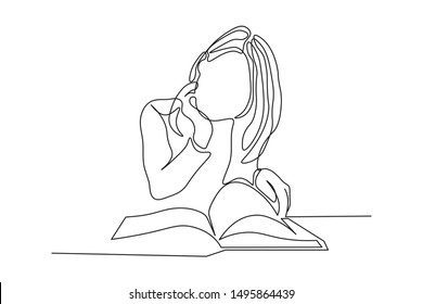 Continuous line reading a book Concept, study, relax, style, design, hand drawn, vector illustration