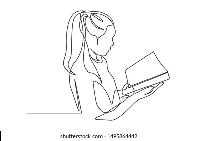 Continuous line reading a book Concept, study, relax, style, design, hand drawn, vector illustration