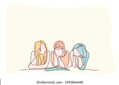 Continuous line reading a book Concept, study, relax, style, design, hand drawn, vector illustration