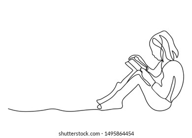 Continuous line reading a book Concept, study, relax, style, design, hand drawn, vector illustration