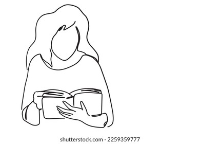 Continuous line reading a book Concept, study, relax, style, design, hand drawn, vector illustration