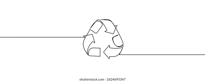 Continuous line, recycle symbol, environmental care concept hand drawn line drawing illustration, vector, transparent background.
