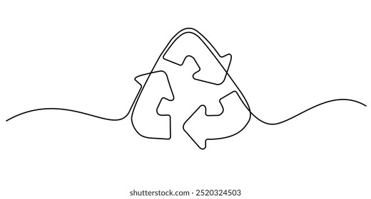 continuous line recycling sign.one line drawing of recycling icon.greening concept of earth day,recycle used goods.single line vector illustration.isolated white background