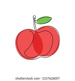 Continuous line of red apple. fruits concept object in simple thin vector illustration.
