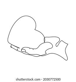 continuous line red heart hand health care love organ donation
