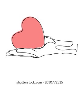 continuous line red heart hand health care love organ donation
